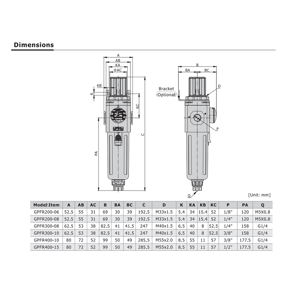 GPFR400N10SJDT AIRTAC COALESCING FILTER/REGULATOR<BR>GPFR400 SERIES 3/8" NPT 20-130 PSI 0.01 MIC NB